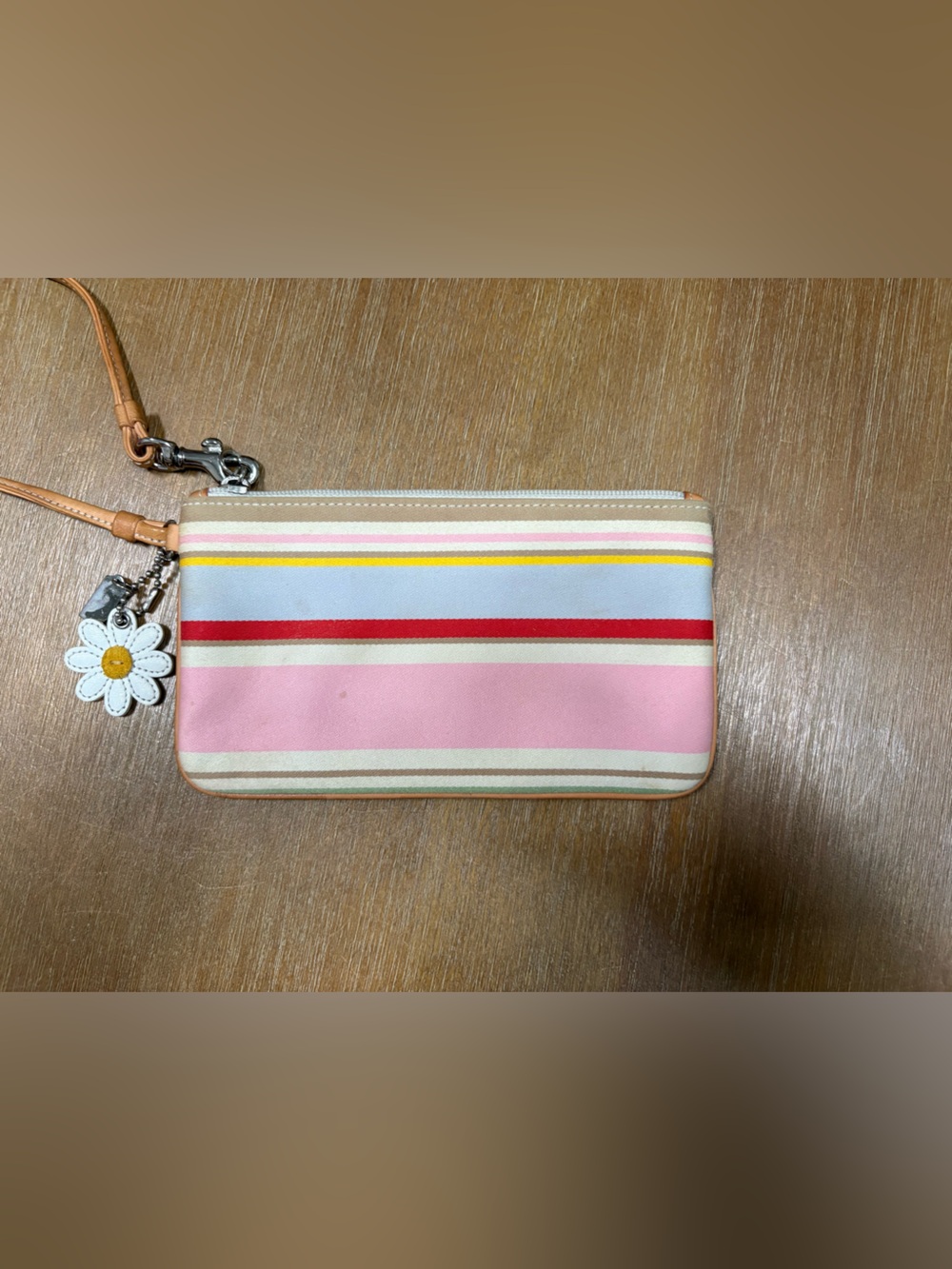 Coach Pink & Multicolor Stripe Wristlet with Daisy Charm - Picture 3 of 8